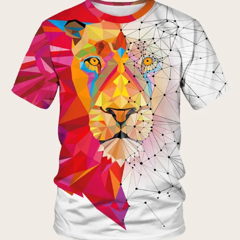 Geometric abstract 3D colorful lion SHEIN trippy festival tee shirt XL x - large